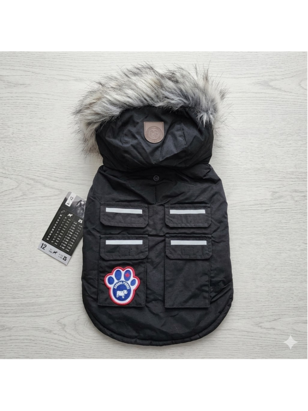 Canada Pooch Black Dog Parka Jacket Removable Faux Fur Hood Size 12 Water Resist